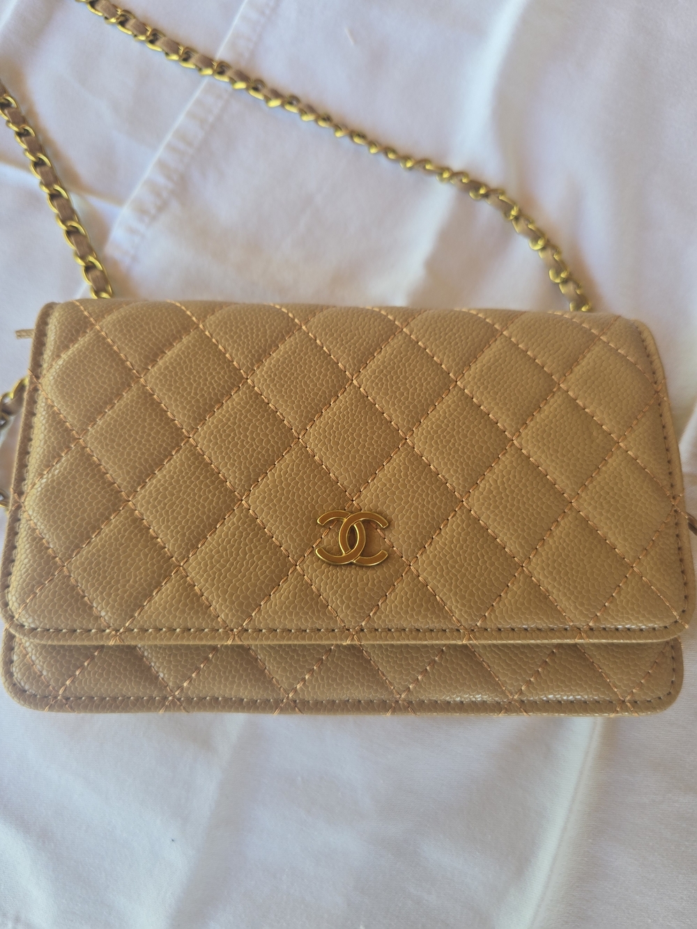 Chanel Quilted Wallet-On-Chain in Beige with Gold Hardware